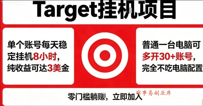 海外平台Target商品浏览曝光，24小时运行无需人工值守，日收益100美刀+电脑可多开【揭秘】-难事易副业库
