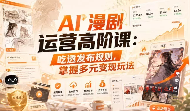 AI漫剧运营高阶课：吃透发布规则，掌握多元变现玩法-难事易副业库