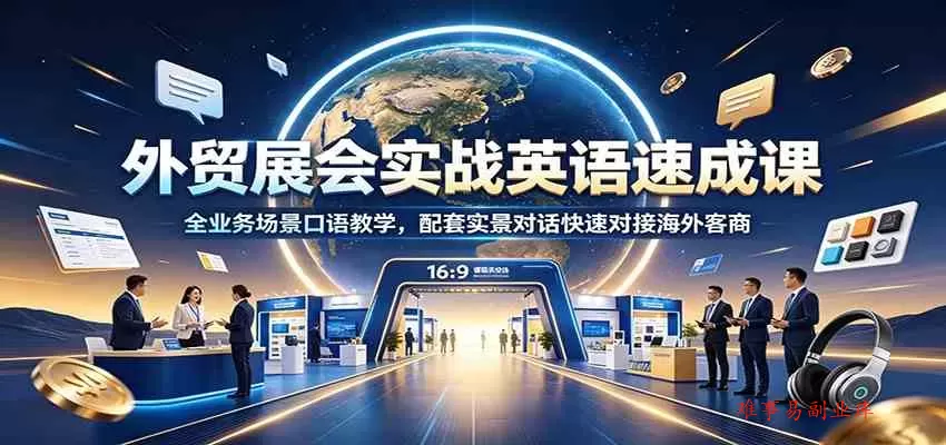 外贸展会实战英语速成课：全业务场景口语教学，配套实景对话快速对接海外客商-难事易副业库