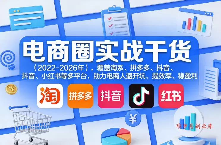 电商圈实战干货（2023-2026年），覆盖淘系、拼多多、抖音、小红书等多平台，助力电商人避开坑、提效率、稳盈利（更新08月08日）-难事易副业库