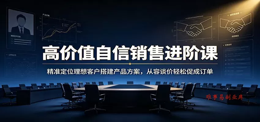 高价值自信销售进阶课：精准定位理想客户搭建产品方案，从容谈价轻松促成订单-难事易副业库