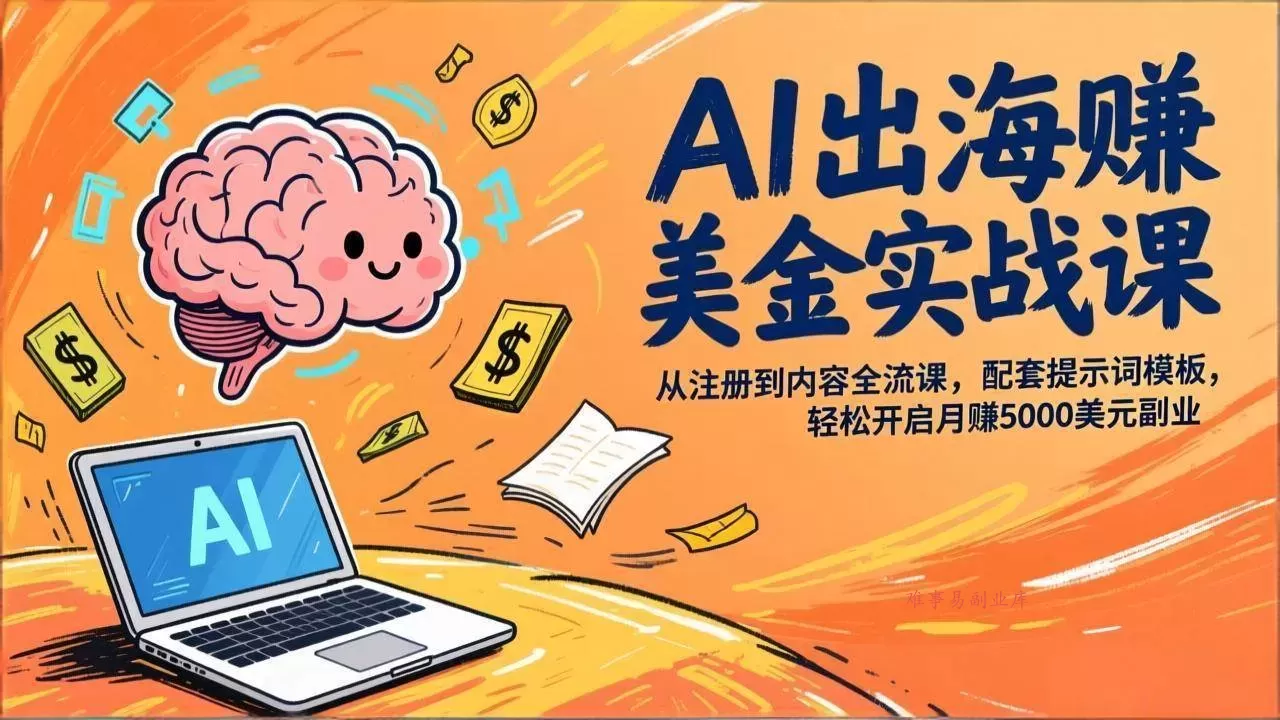 (17298期)AI出海赚美金实战课,从注册到内容全流程,配套提示词模板,轻松开启月赚5000美元副业-难事易副业库