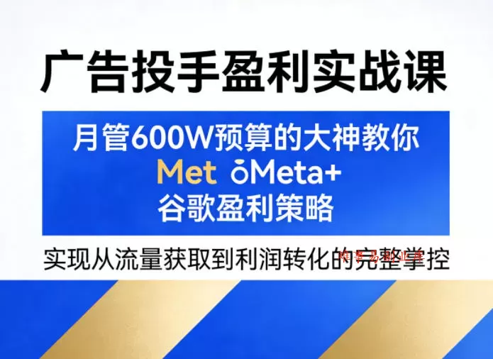广告投手盈利实战课,月管600W预算的大神教你Meta+谷歌盈利策略,实现从流量获取到利润转化的完整掌控 广告投手盈利实战课,月管600W预算的大神教你Meta+谷歌盈利策略,实现从流量获取到利润转化的完整掌控