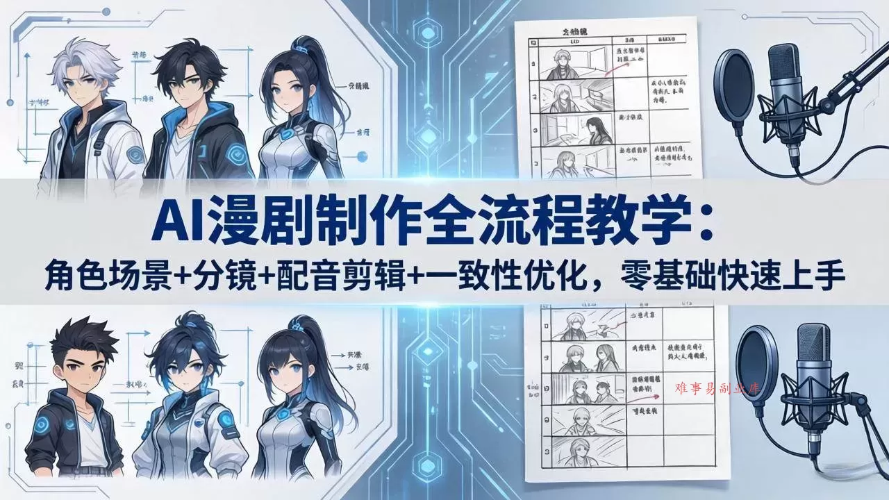 (18090期)AI漫剧制作全流程教学:角色场景+分镜+配音剪辑+一致性优化,零基础快速上手-难事易副业库