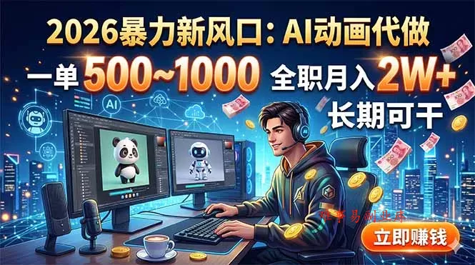 2026暴力新风口：AI动画代做，一单500~1000，全职月入2W+，长期可干-难事易副业库