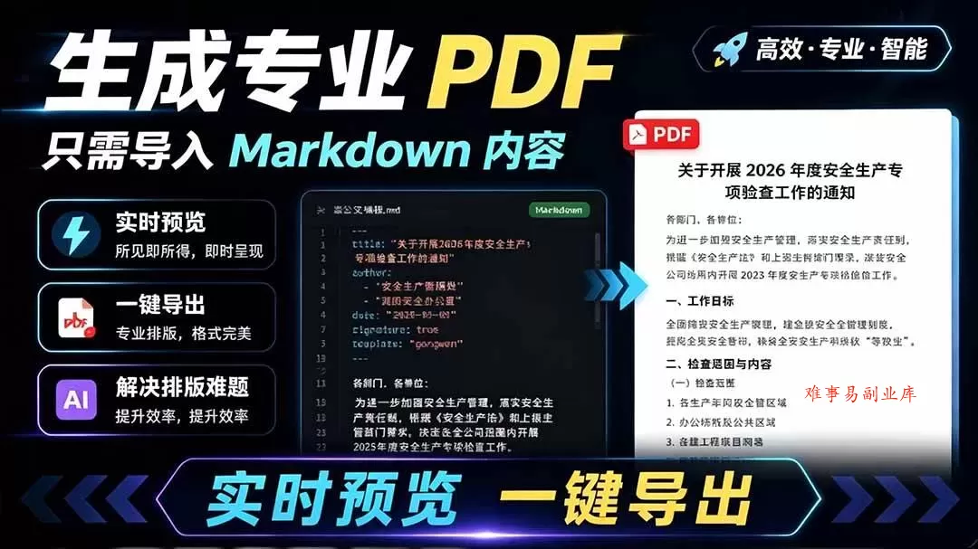 （19224期）只需导入 Markdown 内容，实时预览一键导出专业 PDF！轻松解决AI生成内容排版问题 Presto-难事易副业库