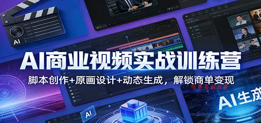 AI商业视频实战训练营：脚本创作+原画设计+动态生成，解锁商单变现-难事易副业库