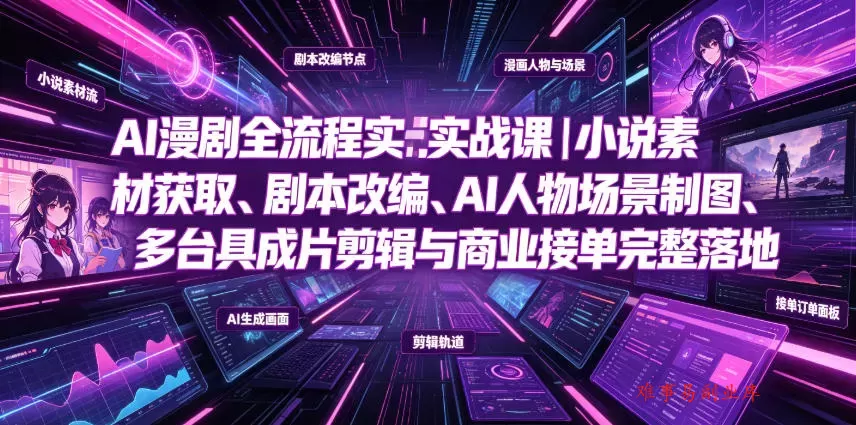 AI漫剧全流程实战课｜小说素材获取、剧本改编、AI人物场景制图、多工具成片剪辑、平台付费变现与商业接单完整落地-难事易副业库