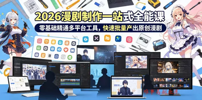 2026 AI漫剧制作一站式全能课，零基础精通多平台工具，快速批量产出原创漫剧-难事易副业库
