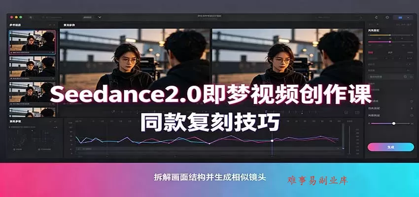 Seedance2.0即梦视频创作课：剧本式视频制作，同款复刻技巧，多行业案例落地教学-难事易副业库