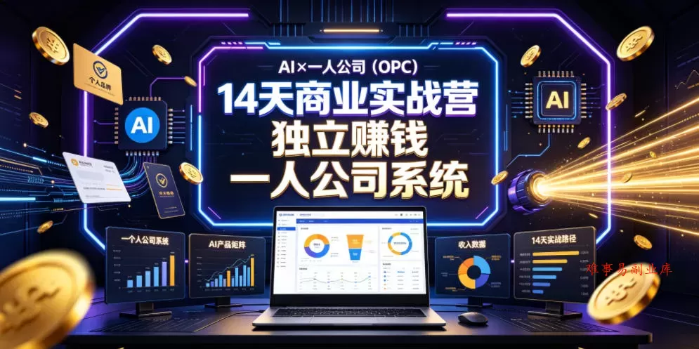 AI×一人公司（OPC）14天商业实战营，用AI帮你搭建一个属于你自己的、能独立賺钱的一人公司系统-难事易副业库