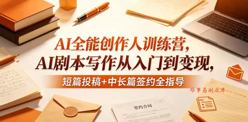 AI全能创作人训练营，AI剧本写作从入门到变现，短篇投稿+中长篇签约全指导-难事易副业库