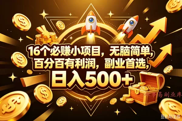 (18440期)16个必赚钱的小项目,百分百赚米,无脑简单,副业首选,日入300+-难事易副业库