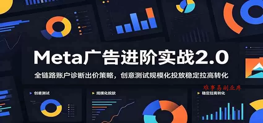 Meta广告进阶实战2.0：全链路账户诊断出价策略，创意测试规模化投放稳定拉高转化-难事易副业库