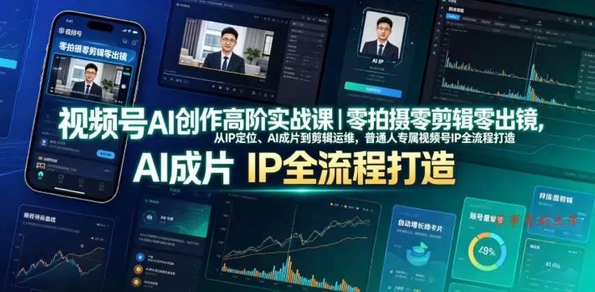 视频号AI创作高阶实战课｜零拍摄零剪辑零出镜，从IP定位、AI成片到剪辑运维，普通人专属视频号IP全流程打造-难事易副业库