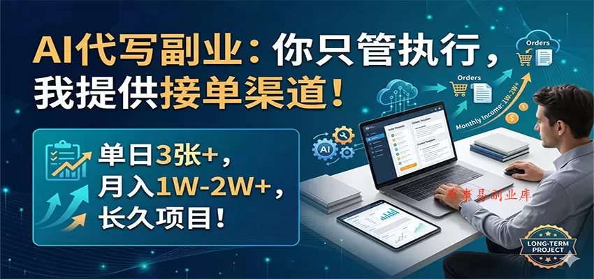 AI代写副业：你只管执行，我提供接单渠道！单日3张+，月入1W-2W+，长久项目-难事易副业库