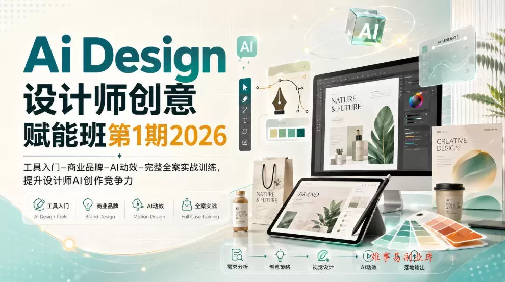 Ai Design设计师创意赋能班第1期2026｜工具入门‑商业品牌‑AI动效‑完整全案实战训练，提升设计师AI创作竞争力-难事易副业库