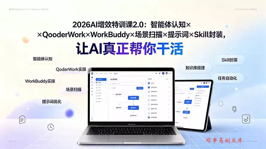 2026AI增效特训课2.0：智能体认知×QoderWork×WorkBuddy×场景扫描×提示词×Skill封装，让AI真正帮你干活-难事易副业库