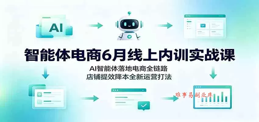 智能体电商6月线上内训实战课：AI智能体落地电商全链路，店铺提效降本全新运营打法-难事易副业库