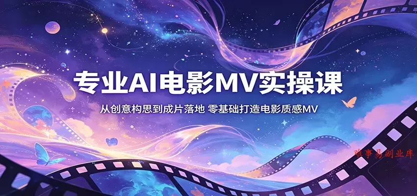 专业AI电影MV实操课：从创意构思到成片落地，零基础打造电影质感MV-难事易副业库