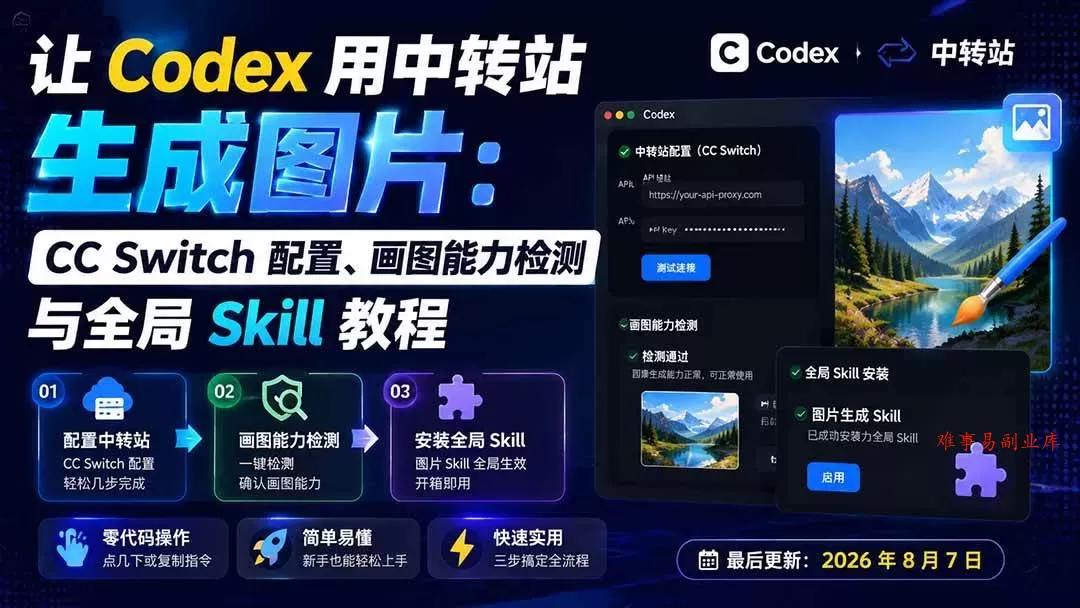 （19777期）让 Codex 用中转站生成图片：CC Switch 配置、画图能力检测与全局 Skill 教程-难事易副业库