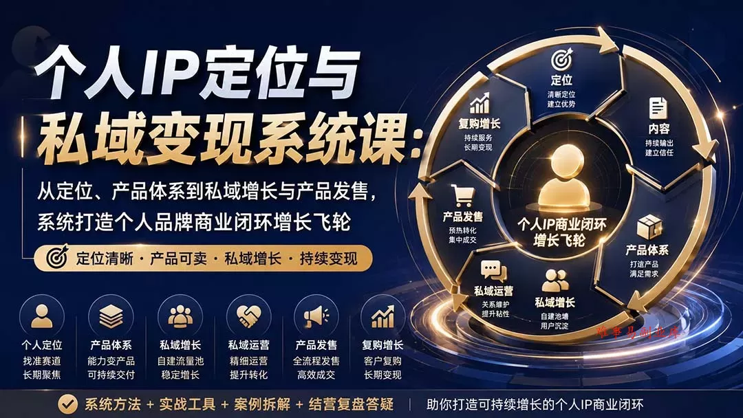 个人IP定位与私域变现系统课:从定位、产品体系到私域增长与产品发售,系统打造个人品牌商业闭环增长飞轮 个人IP定位与私域变现系统课:从定位、产品体系到私域增长与产品发售,系统打造个人品牌商业闭环增长飞轮