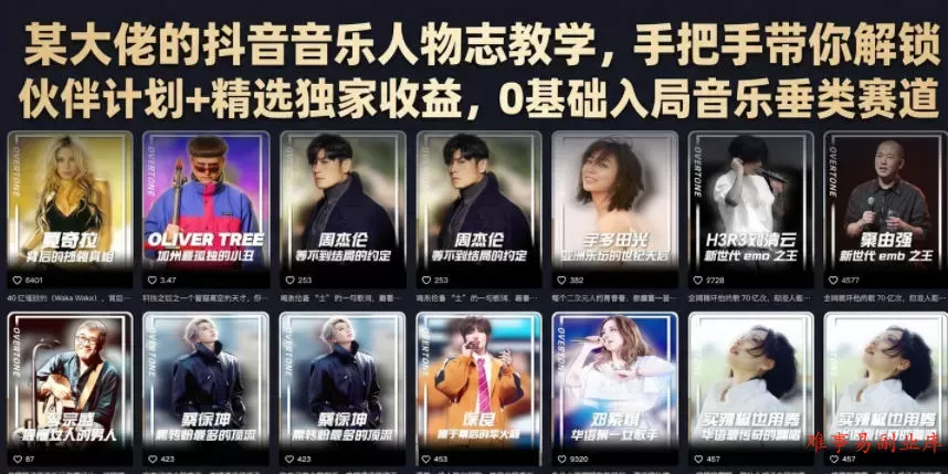 某大佬的抖音音乐人物志教学,手把手带你解锁伙伴计划+精选独家收益,0基础入局音乐垂类赛道 某大佬的抖音音乐人物志教学,手把手带你解锁伙伴计划+精选独家收益,0基础入局音乐垂类赛道