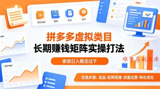 做拼多多虚拟类目想长期賺钱？这套矩阵实操打法，亲测日入稳定过千【揭秘】-难事易副业库