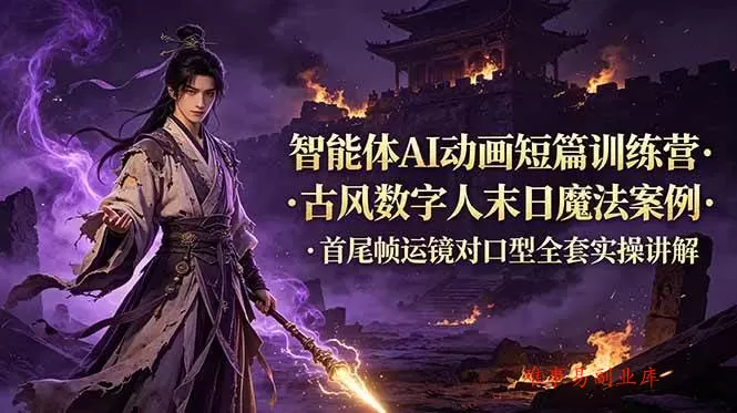 （19114期）智能体AI动画短篇训练营-更新，古风数字人末日魔法案例，首尾帧运镜对口型全套实操讲解-难事易副业库