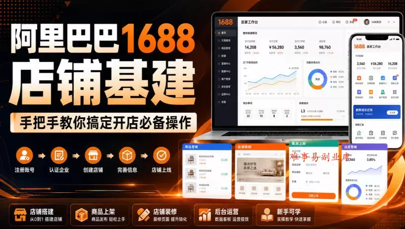 阿里巴巴1688店铺基建，手把手教你搞定开店必备操作（更新8月）-难事易副业库