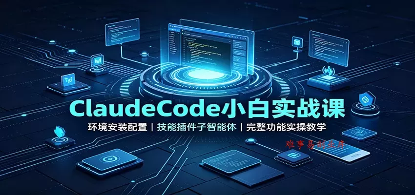 ClaudeCode小白实战课：环境安装配置，技能插件子智能体，完整功能实操教学-难事易副业库