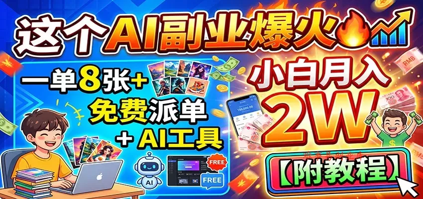 这个AI副业爆火！一单8张+，免费派单+AI工具，小白月入2W【附教程】-难事易副业库