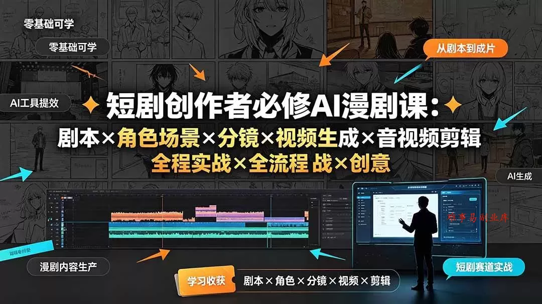 （19459期）短剧创作者必修AI漫剧课：剧本×角色场景×分镜×视频生成×音视频剪辑×全流程实战×创意短片拆解-难事易副业库