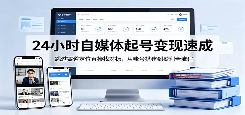 24小时自媒体起号变现速成，跳过赛道定位直接找对标，从账号搭建到盈利全流程-难事易副业库