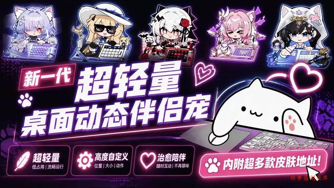 （20293期）开源免费用！新一代超轻量桌面动态伴侣宠，体验更美观，更丝滑，内附超多款皮肤地址，BongoCat-难事易副业库