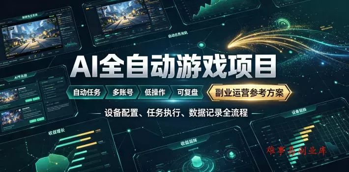 AI全自动游戏躺賺副业：日入几百，稳定运行三年的项目！【揭秘】-难事易副业库