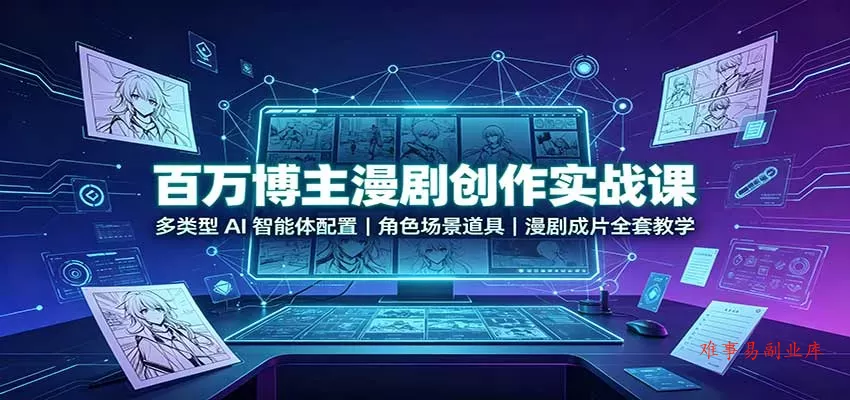 百万博主漫剧创作实战课：多类型AI智能体配置，角色场景道具，漫剧成片全套教学-难事易副业库