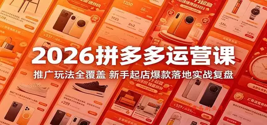 2026拼多多运营课：推广玩法全覆盖，新手起店爆款落地实战复盘-难事易副业库