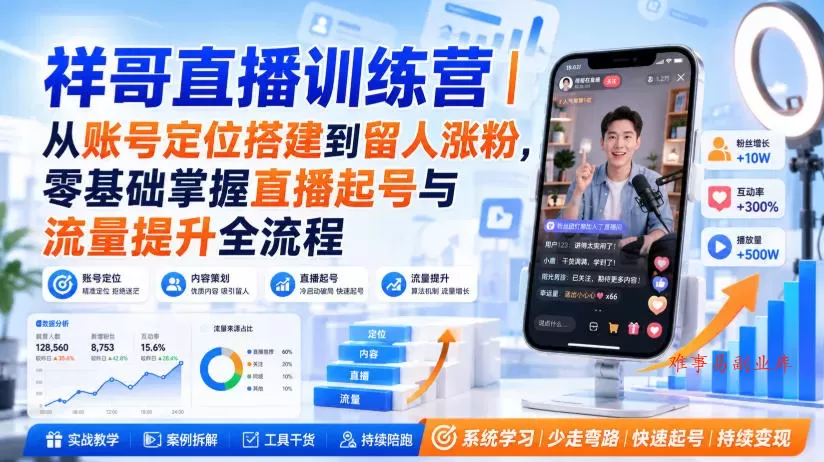 祥哥直播训练营|从账号定位搭建到留人涨粉,零基础掌握直播起号与流量提升全流程 祥哥直播训练营|从账号定位搭建到留人涨粉,零基础掌握直播起号与流量提升全流程