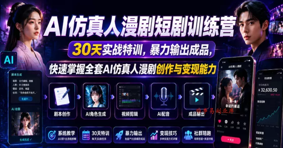 AI仿真人漫剧短剧训练营,30天实战特训,暴力输出成品,快速掌握全套AI仿真人漫剧创作与变现能力 AI仿真人漫剧短剧训练营,30天实战特训,暴力输出成品,快速掌握全套AI仿真人漫剧创作与变现能力