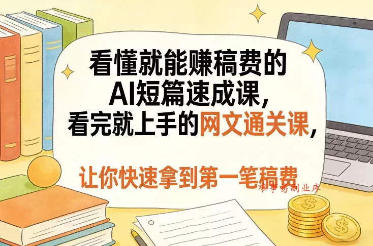 看懂就能賺稿费的AI短篇速成课，看完就上手的网文通关课，让你快速拿到第一笔稿费（更新5月）-难事易副业库