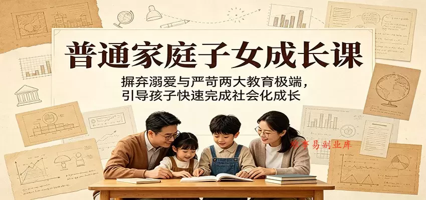 普通家庭子女成长课：摒弃溺爱与严苛两大教育极端，引导孩子快速完成社会化成长-难事易副业库