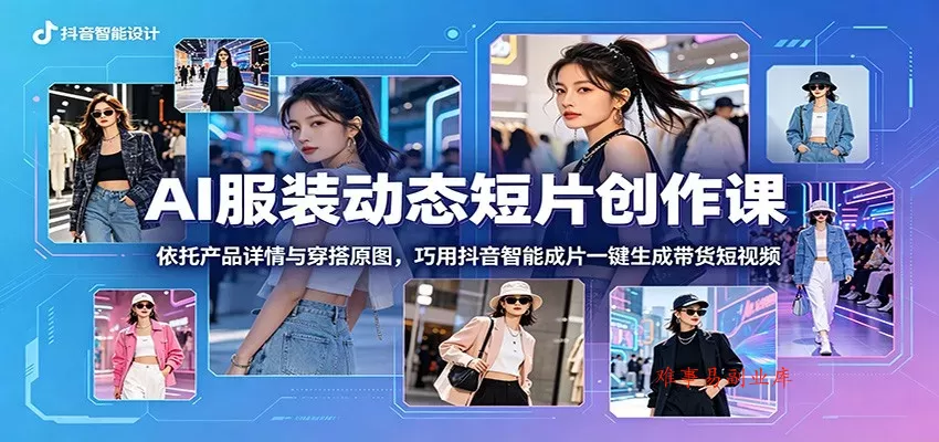 AI服装动态短片创作课：依托产品详情与穿搭原图，巧用抖音智能成片一键生成带货短视频-难事易副业库