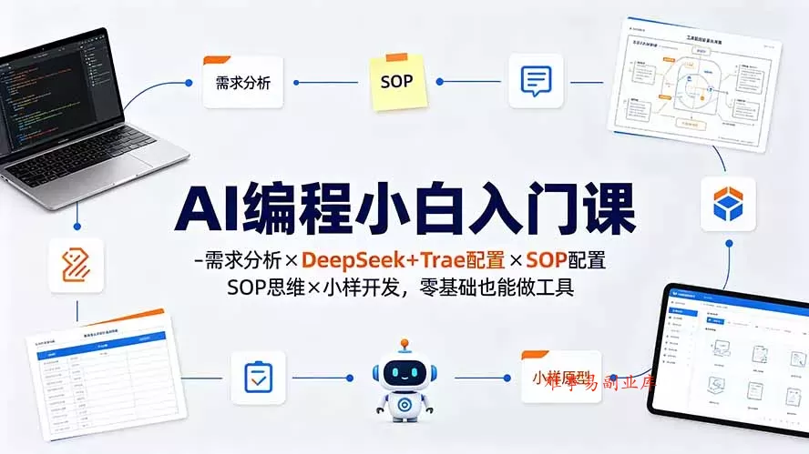 AI编程小白入门课-需求分析×DeepSeek+Trae配置×SOP思维×小样开发，零基础也能做工具-难事易副业库