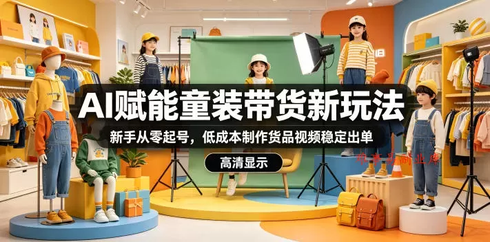 AI赋能童装带货新玩法，新手从零起号，低成本制作货品视频稳定出单-难事易副业库