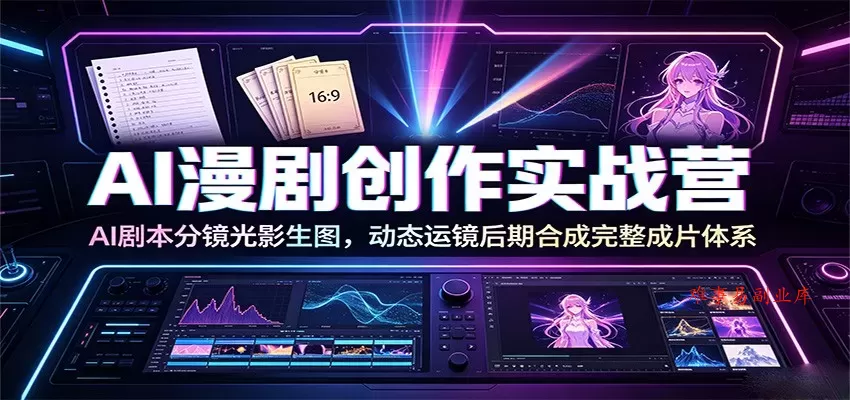 AI漫剧创作实战营：AI剧本分镜光影生图，动态运镜后期合成完整成片体系-难事易副业库