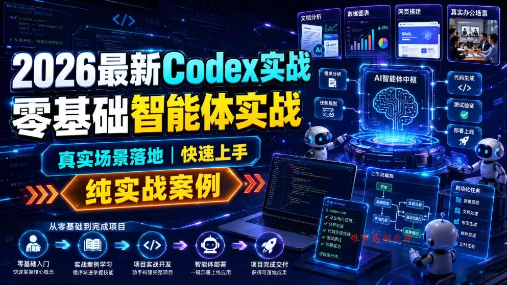 2026最新Codex实战零基础智能体实战，真实场景落地，快速上手，纯实战案例-难事易副业库