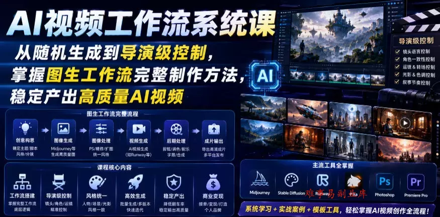 AI视频工作流系统课，从随机生成到导演级控制，掌握图生工作流完整制作方法，稳定产出高质量AI视频-难事易副业库