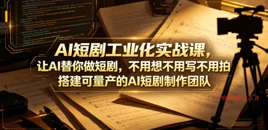 AI短剧工业化实战课，让AI替你做短剧，不用想不用写不用拍，搭建可量产的AI短剧制作团队-难事易副业库