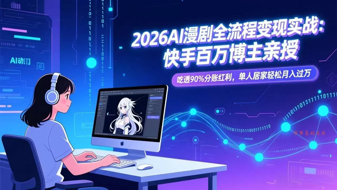(17266期)2026AI漫剧全流程变现实战:快手百万博主亲授,吃透90%分账红利,单人居家轻松月入过万-难事易副业库